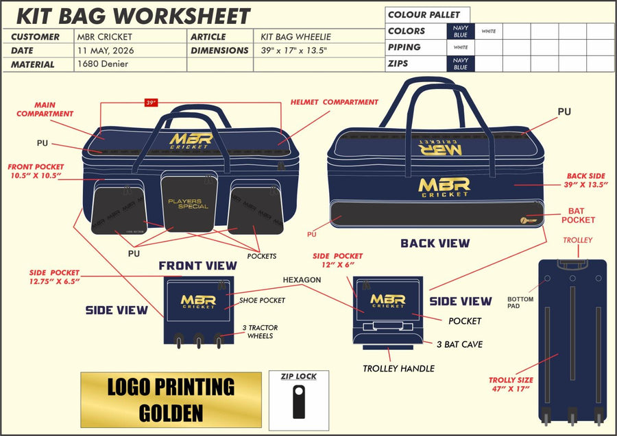Adult Wheel Bag — blue and white